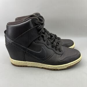 Nike Dunk Sky Hi Wedge Shoes Women Size 9.5 Black Brown Hidden Heel Mid Sneakers